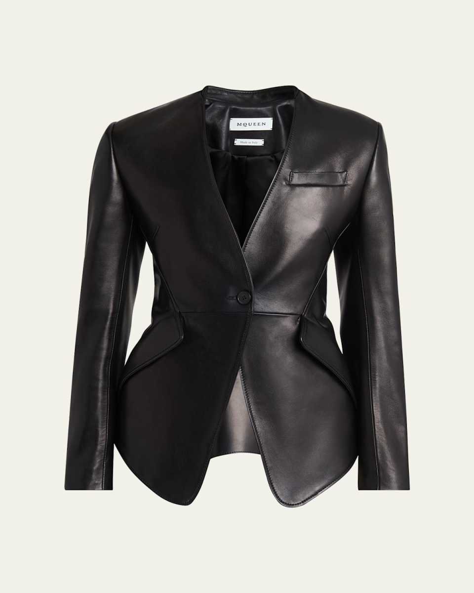 Single-Breasted Leather Blazer Jacket